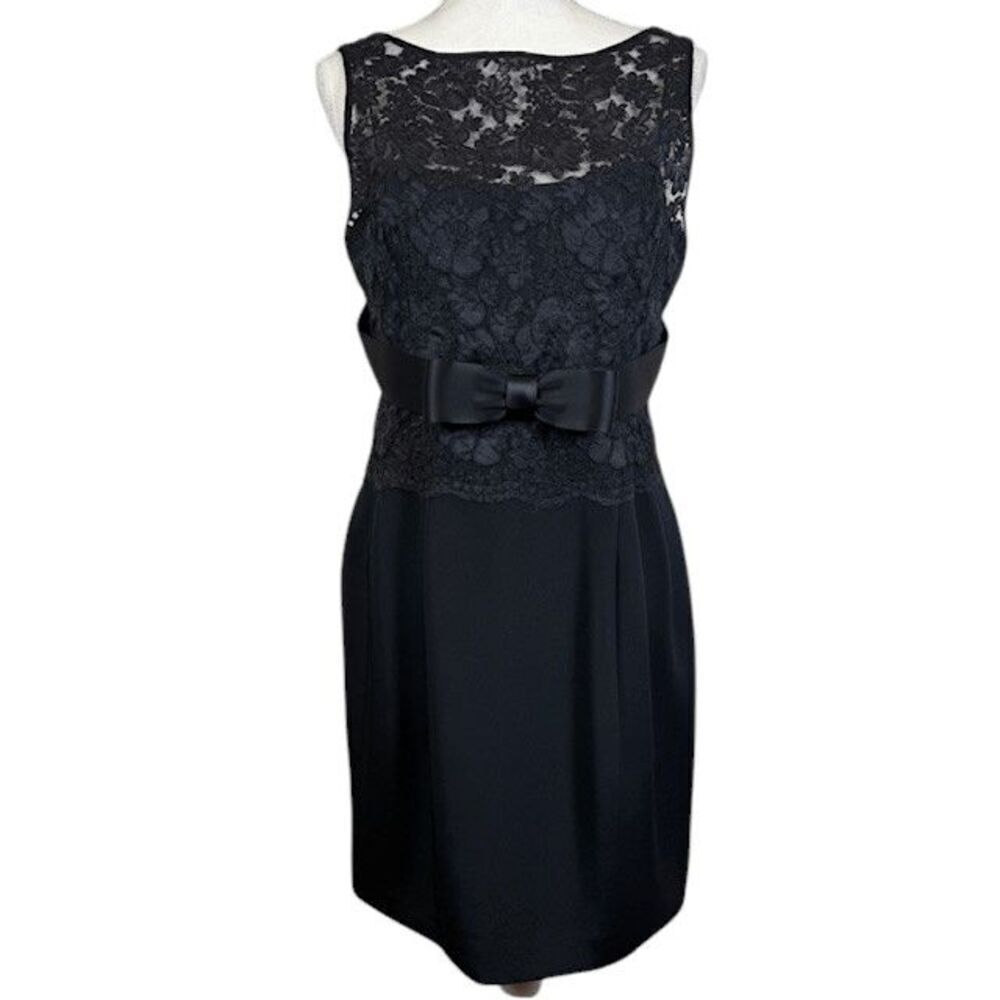 Marchesa Notte Silk Lace and Bow Black Cocktail Dress Sleeveless Size 12